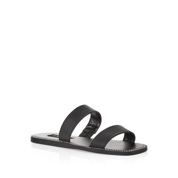 AQUA Womens Black Studded Glow Square Toe Slip On Leather Slide Sandals 7.5 M - Picture 1 of 3